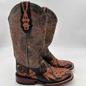 Women's Ferrini Boots size 6.5B - 2385 Black and Orange Cross Embroidered